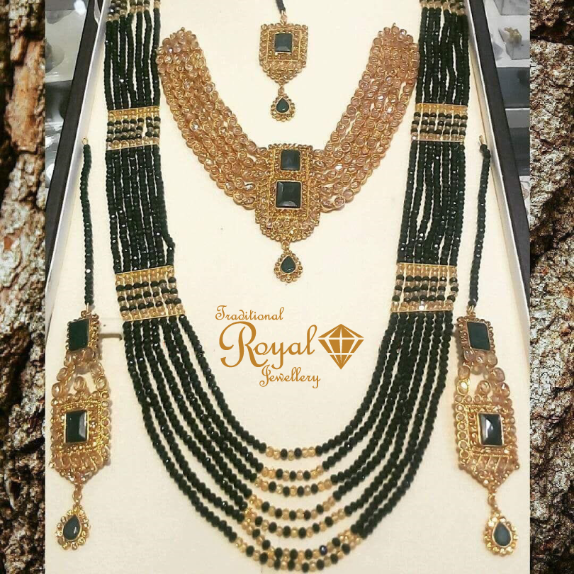 Gold Plated Bridal Set with Green Color