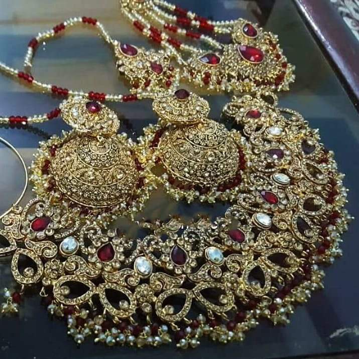 Gold Plated with Red & White Stone
